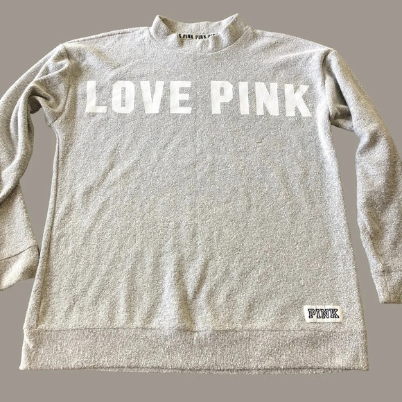 Victorias Secret Love Pink Size Small Gray French Terry Mockneck Tunic Top S - Picture 1 of 6